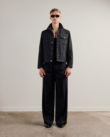 Dimitry Charcoal Crystal Stud Denim Trucker Jacket