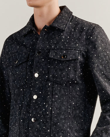 Dimitry Charcoal Crystal Stud Denim Trucker Jacket