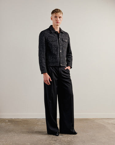 Dimitry Charcoal Crystal Stud Denim Trucker Jacket