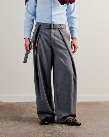 Heath Dove Grey Wool Flannel Wide Leg Pant