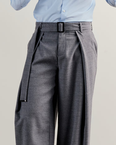Heath Dove Grey Wool Flannel Wide Leg Pant