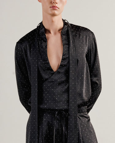 Dion Black Crystal Satin Wrap Shirt