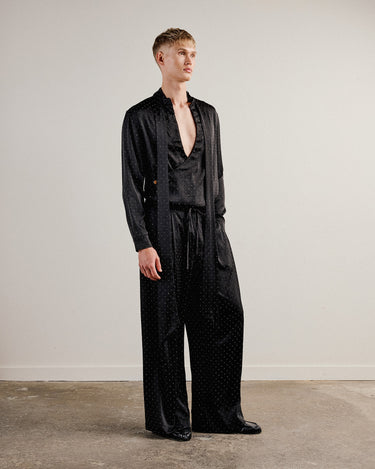 Dion Black Crystal Satin Wrap Shirt