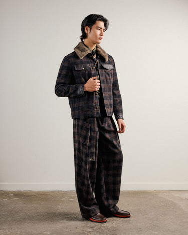 Emilio Brown Wool Check/Faux Fur Collar Jacket