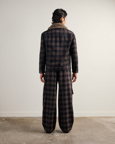 Emilio Brown Wool Check/Faux Fur Collar Jacket