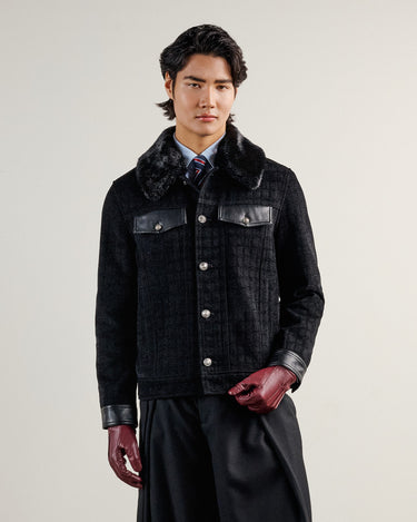 Emilio Black Chenille Denim/Faux Fur Collar Jacket