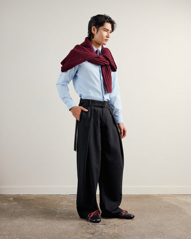 Heath Black Wool Flannel Wide Leg Pant