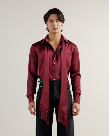 Ricardo Wine Satin Shirt & Scarf
