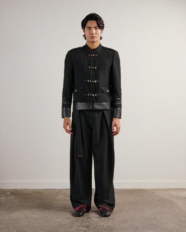 Louis Black Wool/Leather Military Jacket