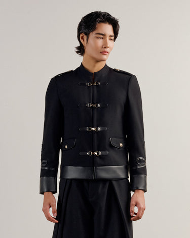 Louis Black Wool/Leather Military Jacket