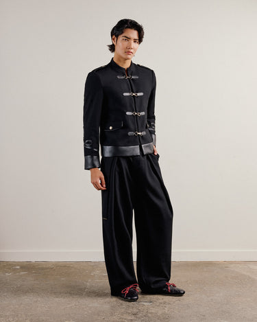 Louis Black Wool/Leather Military Jacket