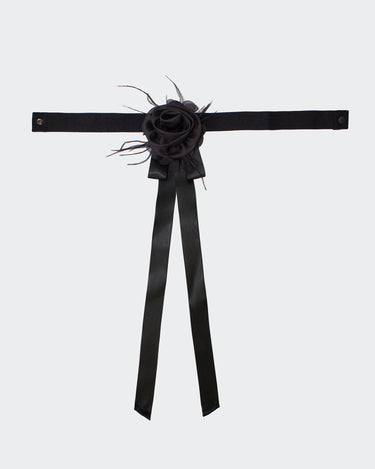 Jett Black Satin Flower Necktie