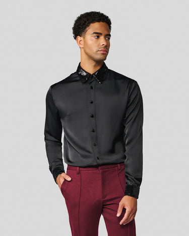 Ricardo Black Satin & Sequin Shirt