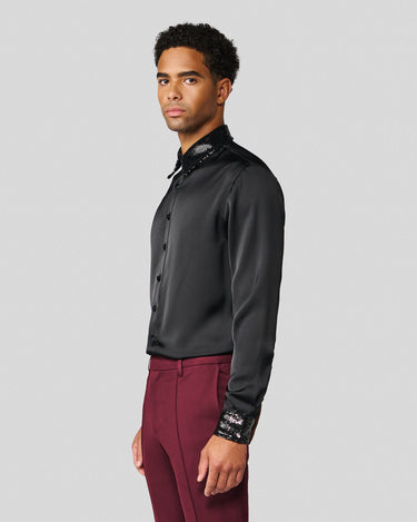 Ricardo Black Satin & Sequin Shirt