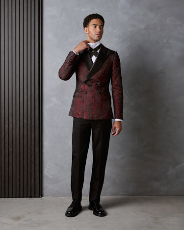HARRISON CRIMSON BROCADE/WOOL TUXEDO SUIT - MADE TO ORDER