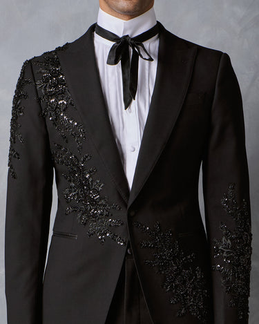 MORGAN BLACK BEADED WOOL COUTURE SUIT - MADE TO ORDER