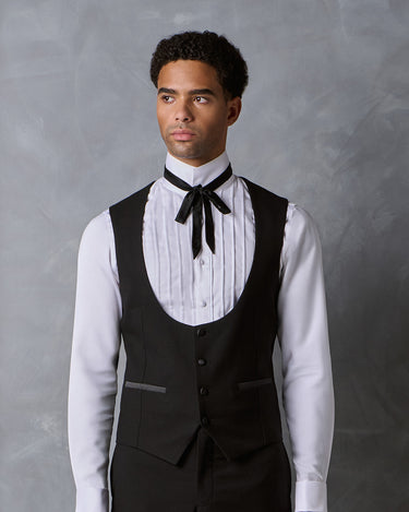 ASH BLACK WOOL SCOOP NECK WAISTCOAT-MADE TO ORDER