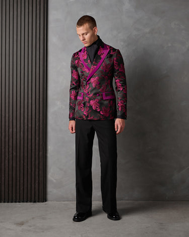 GIOVANNI MAGENTA FLORAL JACQUARD/WOOL COCKTAIL SUIT - MADE TO ORDER