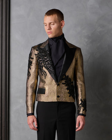 ZANE GOLD/BLACK BEADED BROCADE COUTURE SUIT - MADE TO ORDER