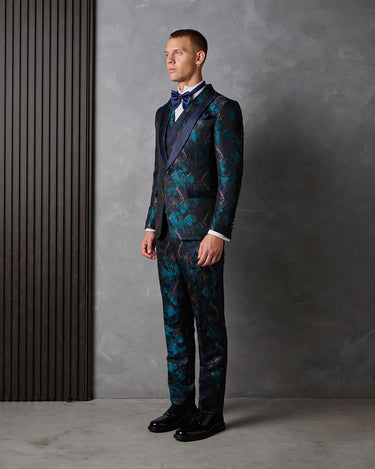 KOLTER TEAL JACQUARD TUXEDO SUIT - MADE TO ORDER