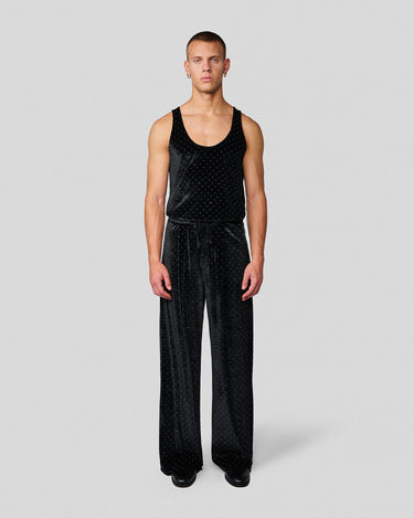 Egon Black Crystal Stud Velvet Wide Leg Pant