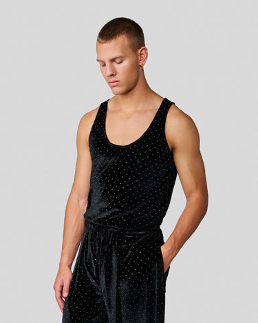 Galaxy Crystal Stud Velvet Scoop Neck Tank
