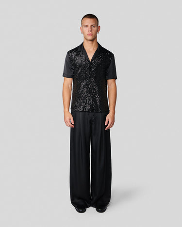 Shiloh Black Sequin & Satin Bowling Shirt