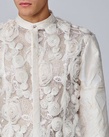 Solomon Ivory 3-D Rosette Couture Shirt Jacket