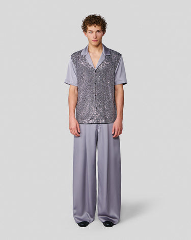 Shiloh Silver Sequin & Satin Bowling Shirt