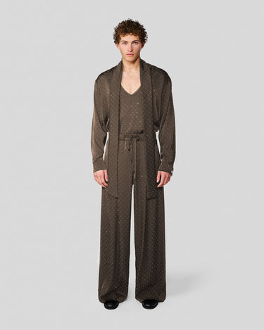 Vanguard Espresso Crystal Stud Satin Scarf Neck Shirt