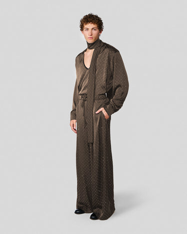Egon Espresso Crystal Stud Satin Wide Leg Pant