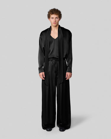 Vanguard Black Satin Scarf Neck Shirt