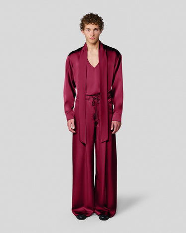 Vanguard Wine Satin Scarf Neck Shirt