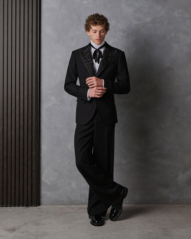 MAXWELL BLACK BEADED WOOL COUTURE TUXEDO - MADE TO ORDER