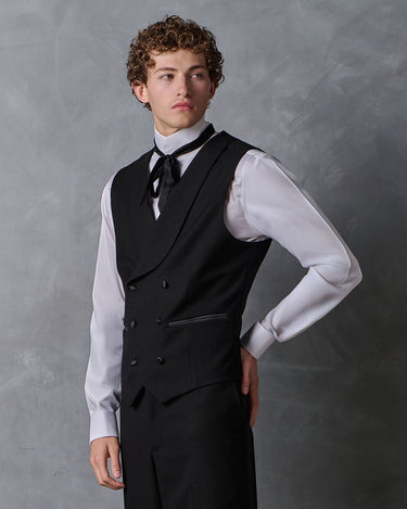 PAXTON BLACK WOOL SHAWL COLLAR WAISTCOAT-MADE TO ORDER
