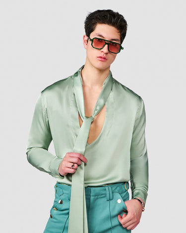 DION MINT SATIN WRAP SHIRT