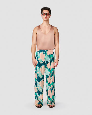 EGON AQUA/PINK TROPICAL PRINT WIDE LEG PANT