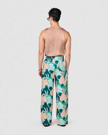 EGON AQUA/PINK TROPICAL PRINT WIDE LEG PANT