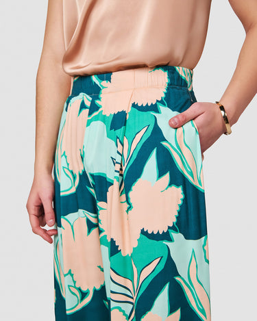 EGON AQUA/PINK TROPICAL PRINT WIDE LEG PANT
