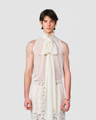 HELIOS IVORY CHIFFON SLEEVELESS BOW NECK TOP