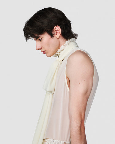 HELIOS IVORY CHIFFON SLEEVELESS BOW NECK TOP