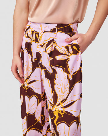 EGON CHOCOLATE/LILAC TROPICAL PRINT WIDE LEG PANT