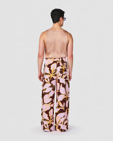 EGON CHOCOLATE/LILAC TROPICAL PRINT WIDE LEG PANT