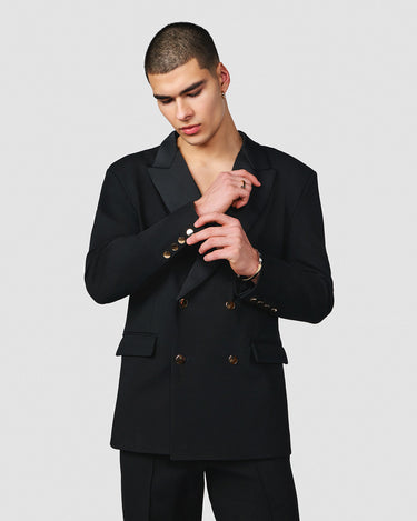 ELIAS BLACK DOUBLE KNIT TUXEDO BLAZER