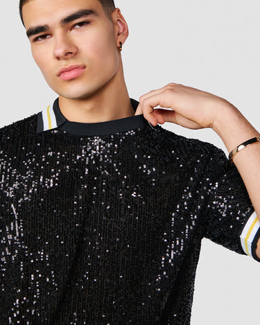 REISS BLACK SEQUIN POLO