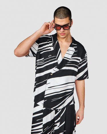 KIT BLACK/WHITE ABSTRACT WRAP SHIRT