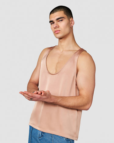 CALLUM TAN SATIN LOW CUT TANK