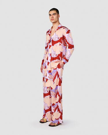 DION BRICK/BLUSH TROPICAL PRINT WRAP SHIRT