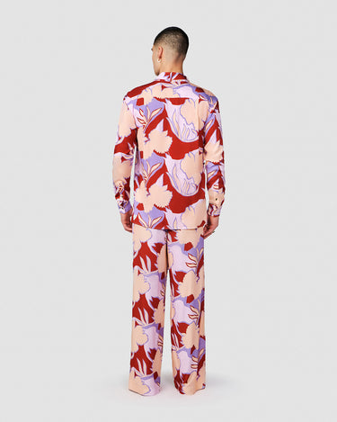 DION BRICK/BLUSH TROPICAL PRINT WRAP SHIRT