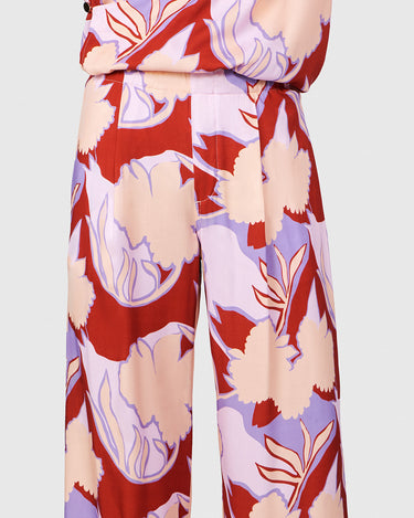 EGON BRICK/BLUSH TROPICAL PRINT WIDE LEG PANT